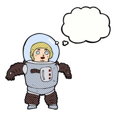 cartoon space man with thought bubble N18