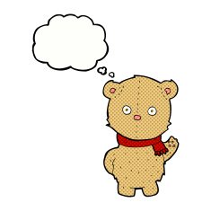 cartoon teddy bear wearing scarf with thought bubble N11