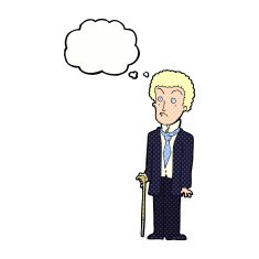cartoon unhappy gentleman with thought bubble N10