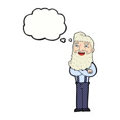 cartoon happy man with beard thought bubble N38