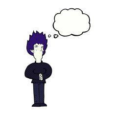 cartoon vampire man with thought bubble N108