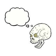 cartoon spooky skull with thought bubble N137