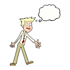 cartoon stressed man with thought bubble N62