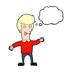 cartoon man sticking out tongue with thought bubble N26