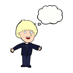 cartoon happy man with thought bubble N420