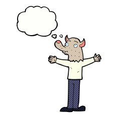 cartoon friendly werewolf with thought bubble N9