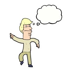 cartoon worried man pointing with thought bubble N27