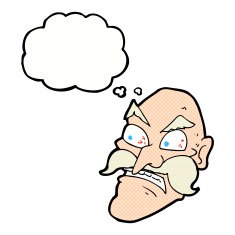 cartoon angry old man with thought bubble N129
