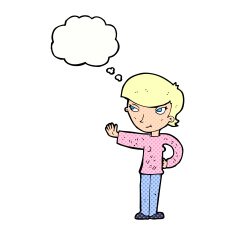 cartoon woman waving with thought bubble N315