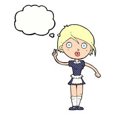cartoon waitress making hand gesture with thought bubble N10
