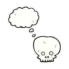 cartoon spooky skull symbol with thought bubble N2