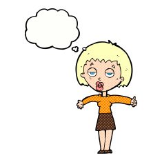 cartoon bored woman with thought bubble N28
