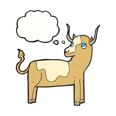 cartoon cow with thought bubble N35
