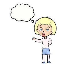 cartoon bored woman with thought bubble N29