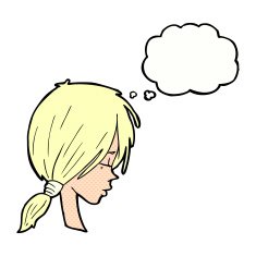 Cartoon Girl Looking Thoughtful With Thought Bubble N10