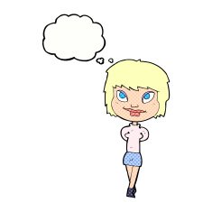 cartoon happy woman with thought bubble N237