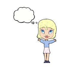 cartoon woman with open arms thought bubble N93