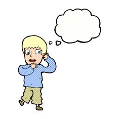 cartoon frightened boy with thought bubble N19
