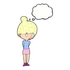 cartoon woman staring with thought bubble N29