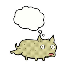 cartoon little dog cocking leg with thought bubble N9