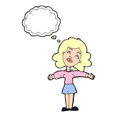 cartoon woman with open arms thought bubble N94