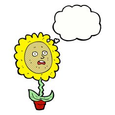 cartoon flower with face thought bubble N22