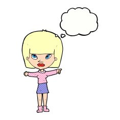cartoon woman pointing with thought bubble N198