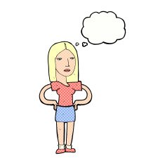 cartoon woman with hands on hips thought bubble N203