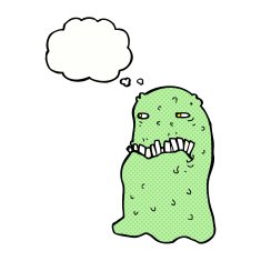cartoon gross ghost with thought bubble N38