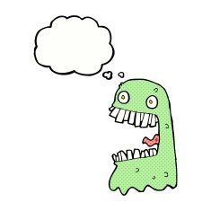 cartoon gross ghost with thought bubble N39