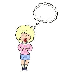 cartoon screaming woman with thought bubble N10