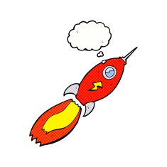 cartoon rocket with thought bubble N5