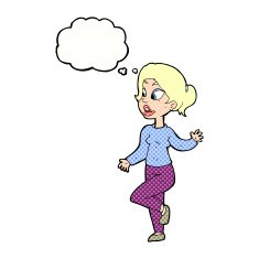 cartoon friendly woman waving with thought bubble N48