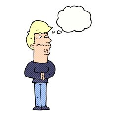 cartoon nervous man with thought bubble N127