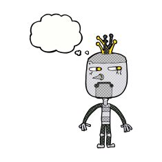 funny cartoon robot with thought bubble N45