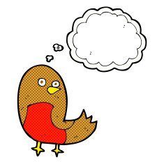 cartoon robin with thought bubble N29