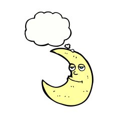 happy cartoon moon with thought bubble N5