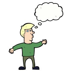cartoon worried man with thought bubble N86