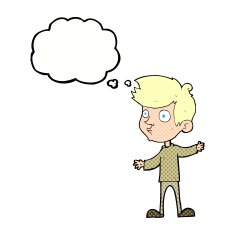 cartoon curious boy with thought bubble N33