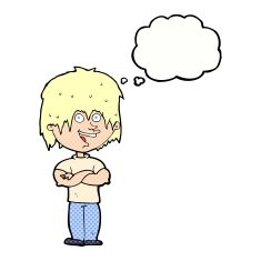 cartoon happy man with thought bubble N423