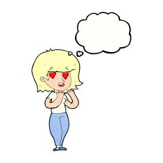 cartoon woman in love with thought bubble N10