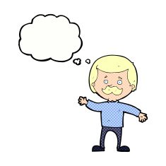 cartoon dad waving with thought bubble N10