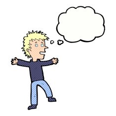 cartoon happy man with thought bubble N425
