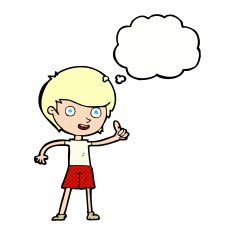 cartoon boy giving thumbs up symbol with thought bubble N10