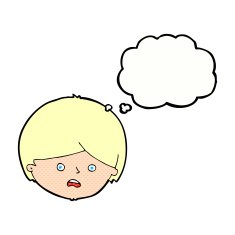 cartoon unhappy boy with thought bubble N54