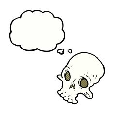 cartoon spooky skull with thought bubble N138