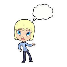 cartoon pointing woman with thought bubble N27