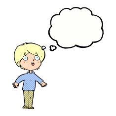 cartoon surprised man with thought bubble N125