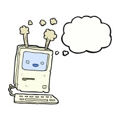 cartoon old computer with thought bubble N19