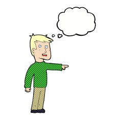 cartoon pointing man with thought bubble N78